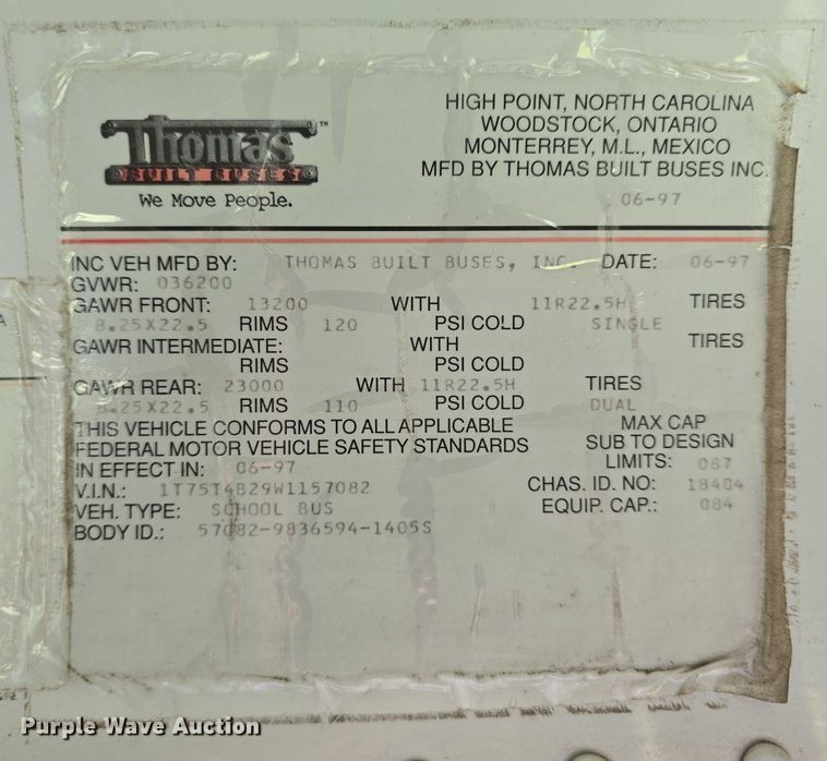 image for item DT6914 1998 Thomas Built Saf-T-Liner ER school bus