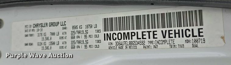image for item DT6917 2011 Dodge Ram 5500 truck cab and chassis