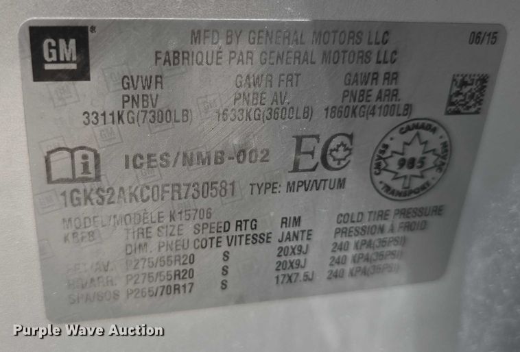 image for item DT6927 2015 GMC Yukon SLE SUV