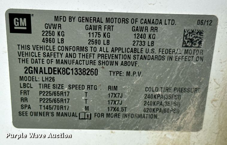 image for item DU9761 2012 Chevrolet Equinox LT SUV