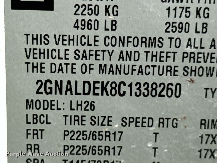 image for item DU9761 2012 Chevrolet Equinox LT SUV