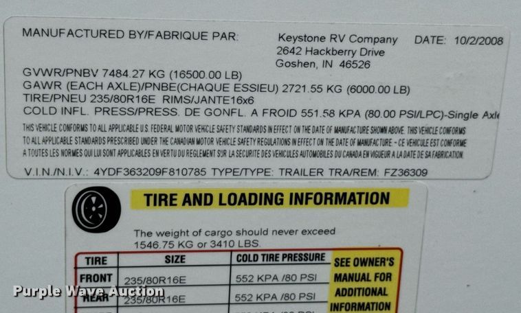 image for item DU9763 2009 Keystone Fuzion FZ363 toy hauler camper