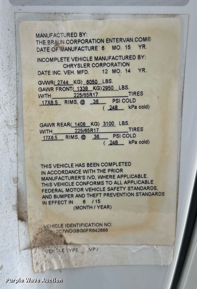 image for item DU9815 2015 Dodge Grand Caravan handicap accessible van