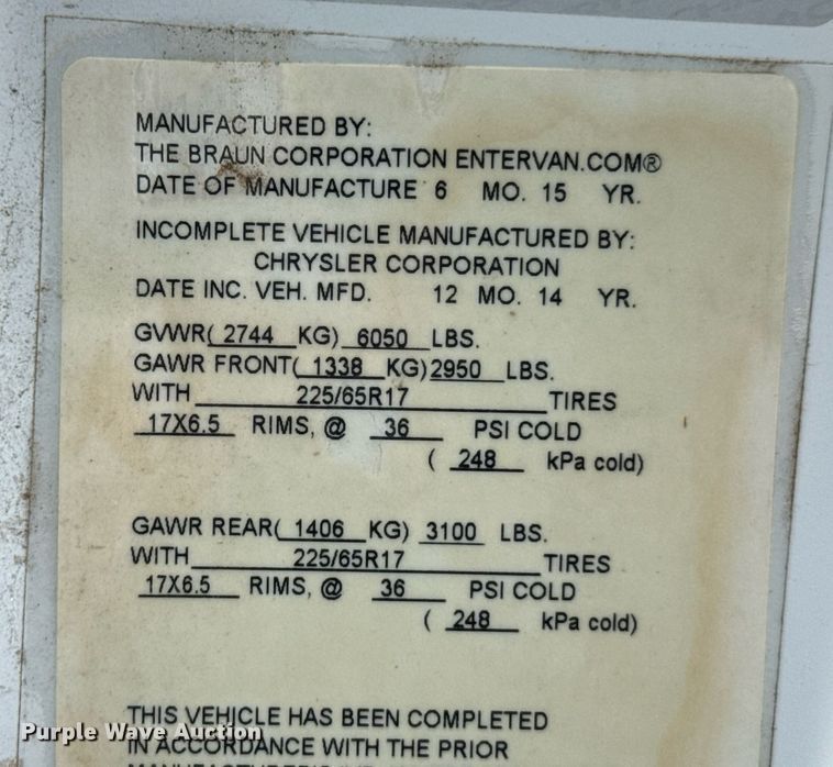 image for item DU9815 2015 Dodge Grand Caravan handicap accessible van