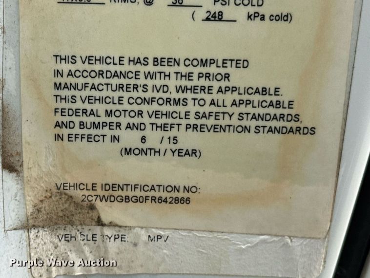 image for item DU9815 2015 Dodge Grand Caravan handicap accessible van