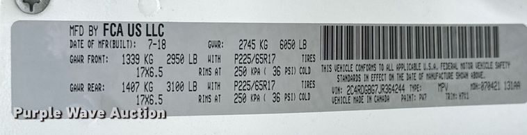 image for item DU9816 2018 Dodge Grand Caravan handicap accessible van