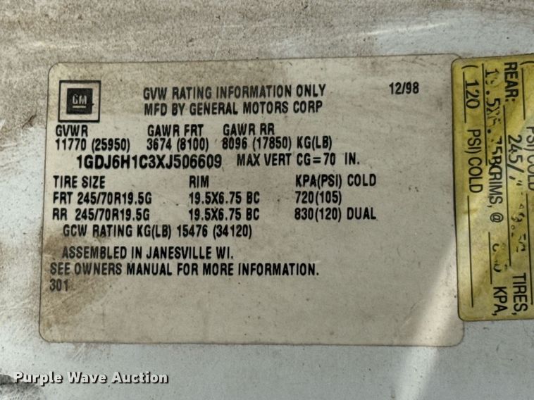 image for item DU9851 1999 GMC C6500 rollback truck