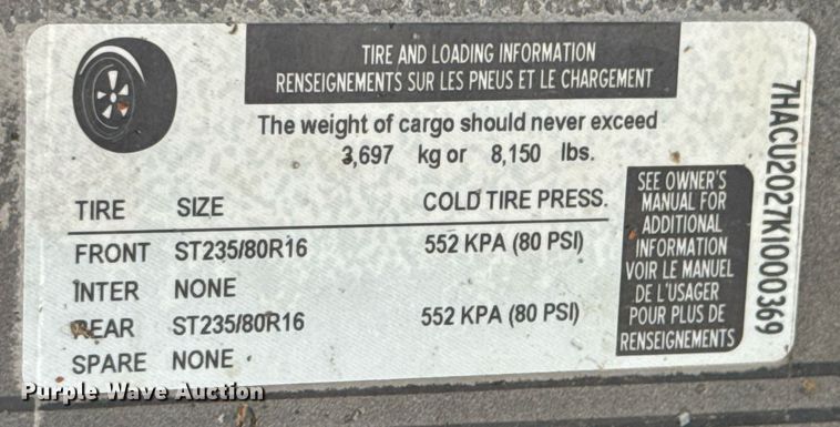 image for item DU9928 2019 Texline 8320DCH52 utility trailer