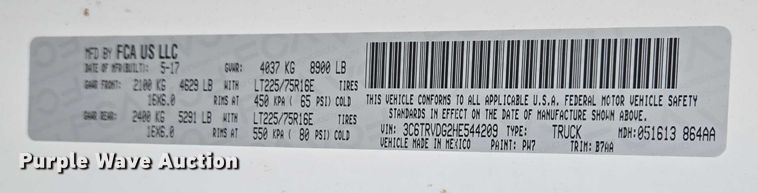 image for item DW7055 2017 Dodge Ram ProMaster 2500 van