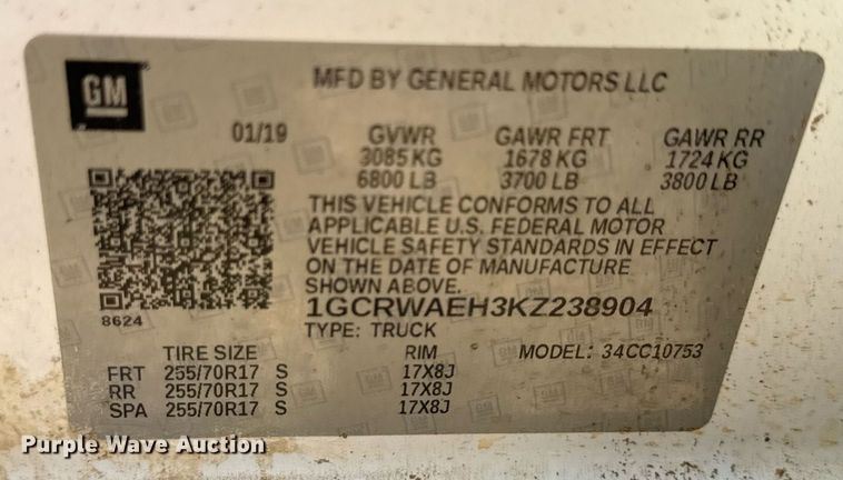 image for item DW7066 2019 Chevrolet Silverado 1500 Double Cab pickup truck