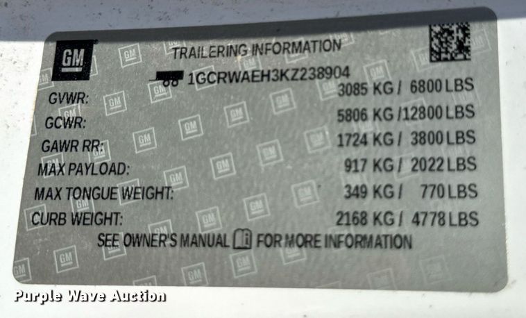 image for item DW7066 2019 Chevrolet Silverado 1500 Double Cab pickup truck