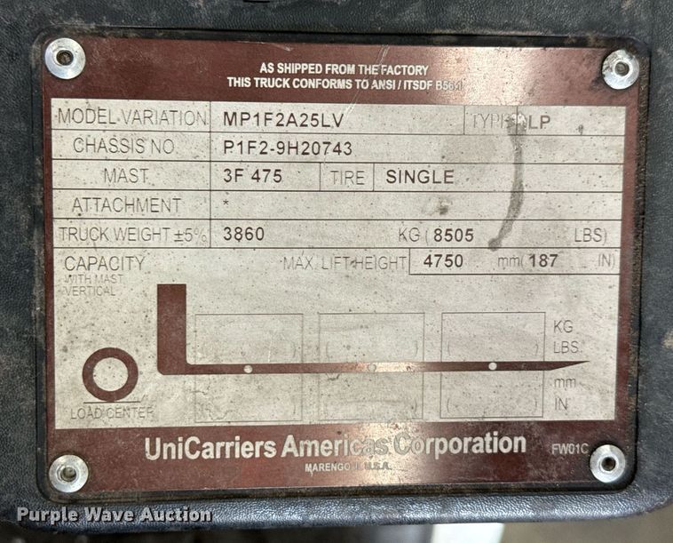 image for item DX5592 2016 UniCarriers PF50 forklift