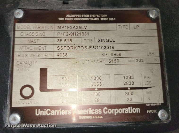 image for item DX7008 2017 UniCarriers PF50 forklift