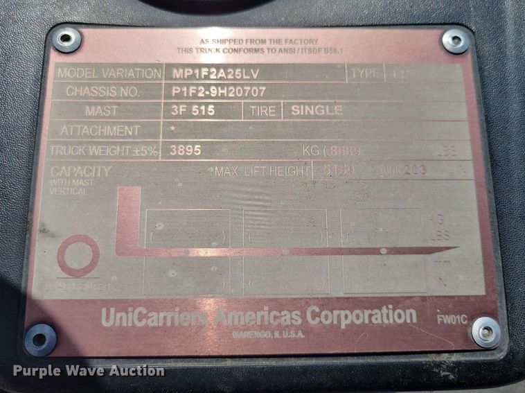 image for item DX7011 2016 UniCarriers PF50 forklift