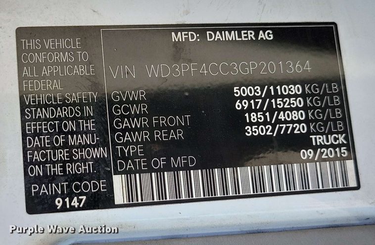 image for item DX7014 2016 Mercedes-Benz Sprinter 3500 delivery van