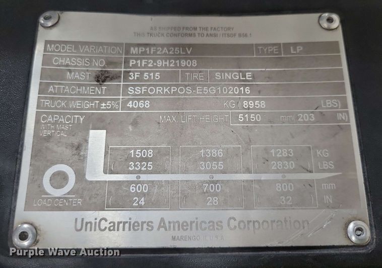 image for item DX7033 2017 UniCarriers PF50 forklift