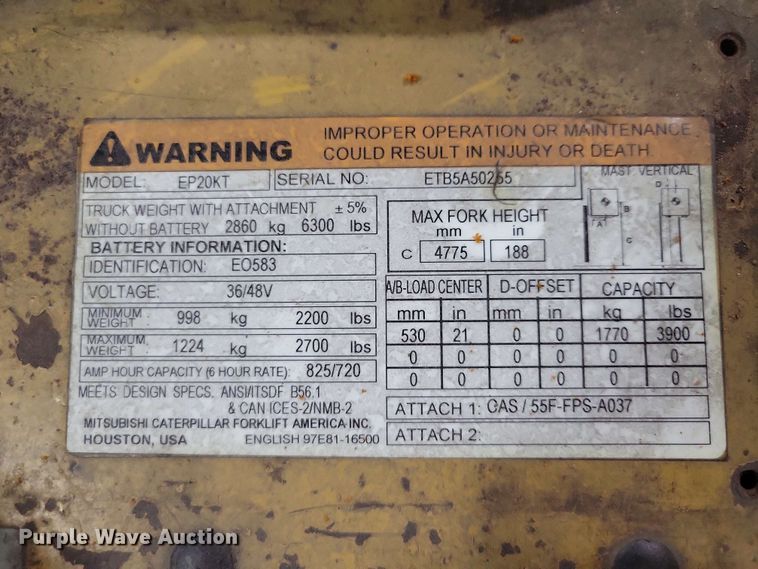 image for item DX7091 Caterpillar EP20KT forklift