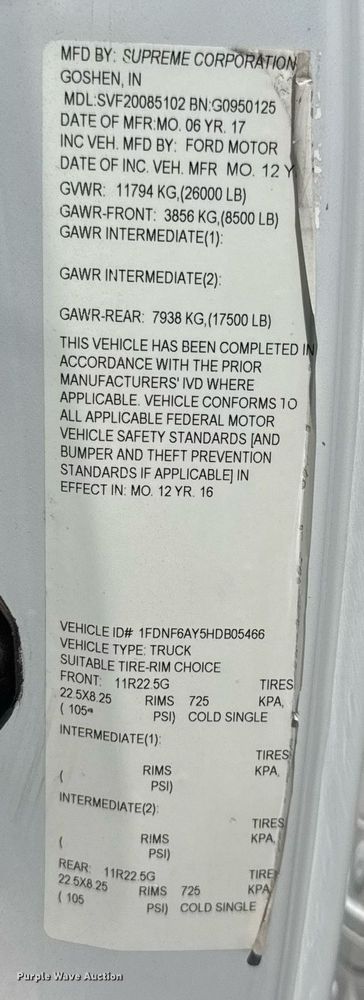 image for item DY0054 2017 Ford F650 box truck