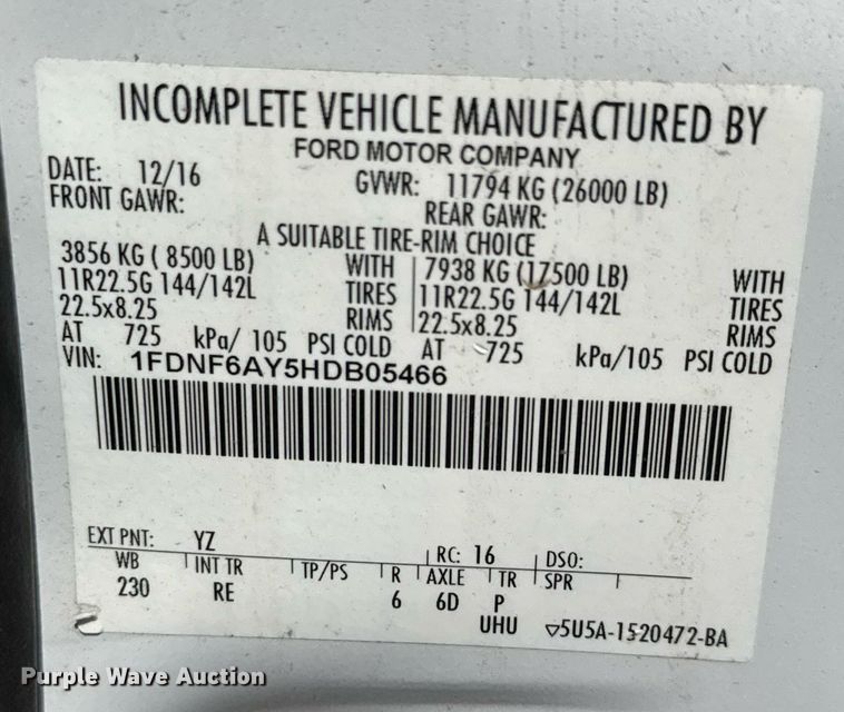 image for item DY0054 2017 Ford F650 box truck