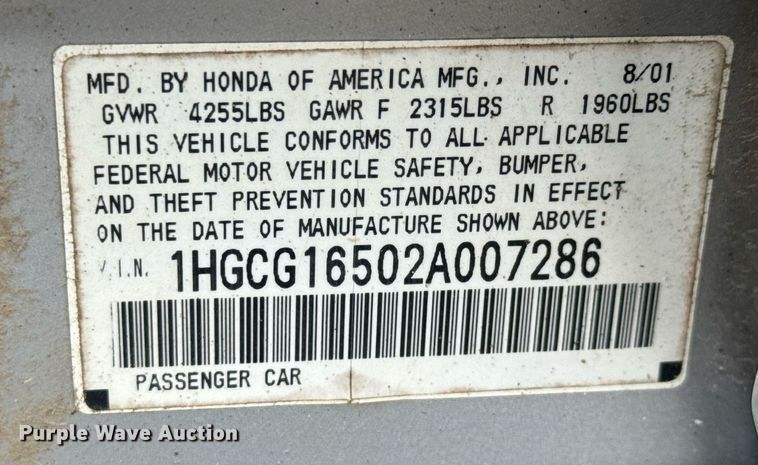 image for item DY0226 2002 Honda Accord 