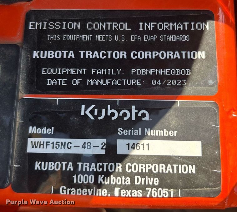 image for item DY0628 2023 Kubota WHF15-48 lawn mower