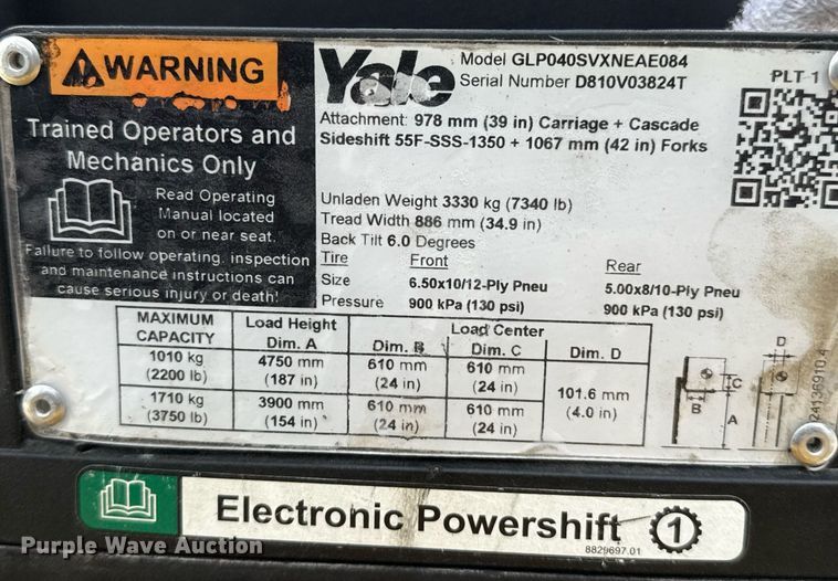 image for item DZ8525 2019 Yale GLP040SVXNEA084 forklift