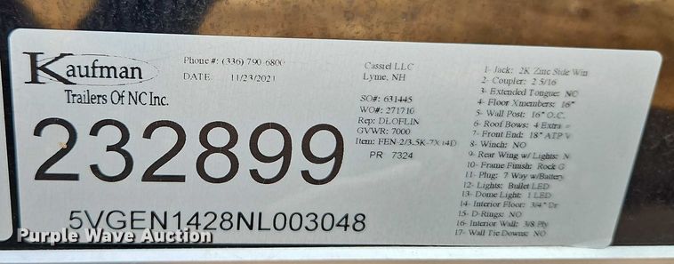 image for item EB8104 2022 Kaufman food trailer