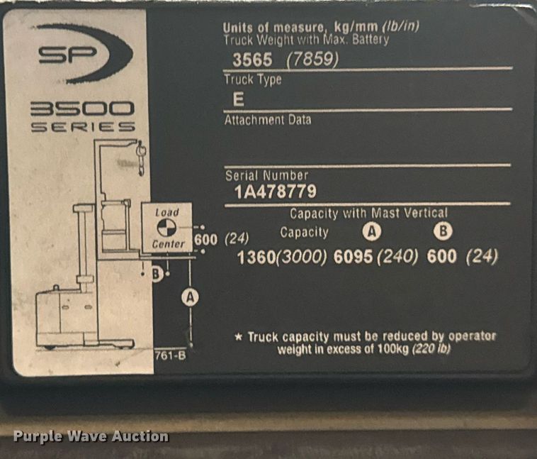 image for item EC3679 2016 Crown SP3520-30 order picker