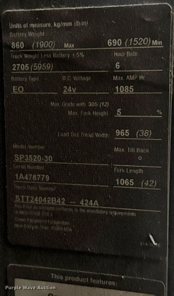 image for item EC3679 2016 Crown SP3520-30 order picker