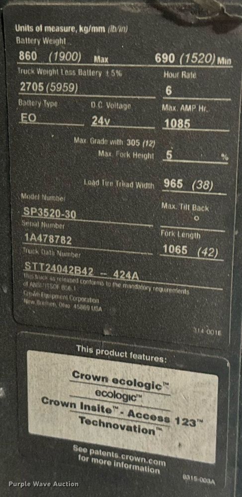 image for item EC3680 Crown SP 3500 order picker