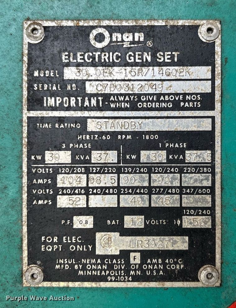 image for item EC3683 Onan 30. OEK-15R/14602K generator