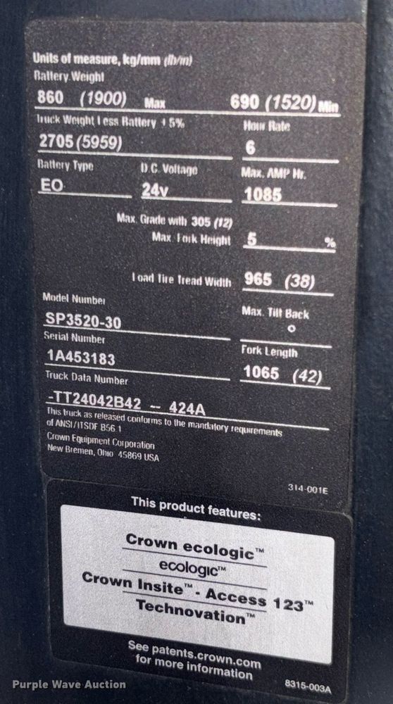 image for item EC3689 2016 Crown SP3520-30 order picker