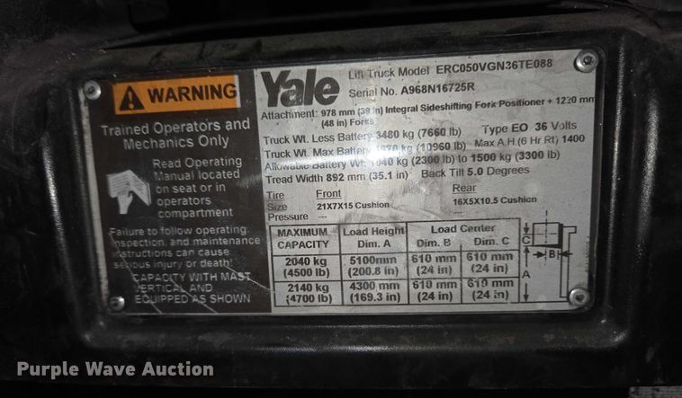 image for item EC4279 2017 Yale ERC050VG forklift