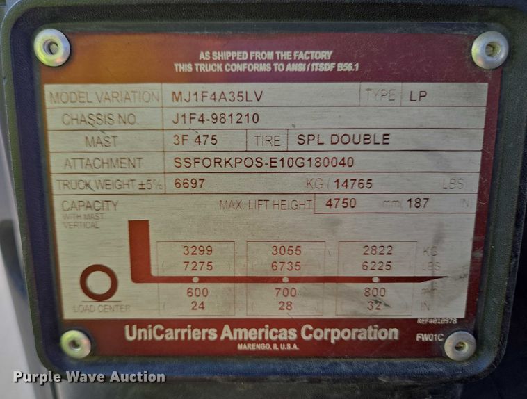 image for item EC4285 2015 UniCarriers PF80YLP forklift