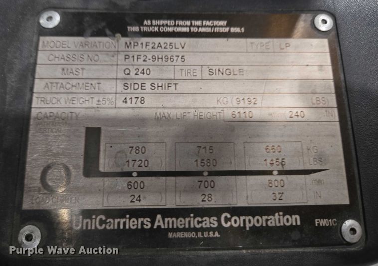 image for item EC4286 2015 Unicarriers PF50 forklift