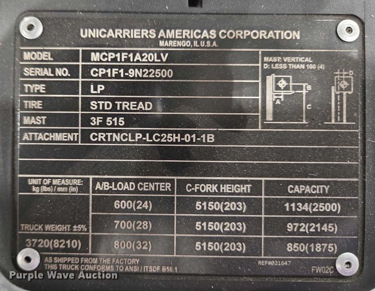 image for item EC4294 2019 UniCarriers CFS40 forklift