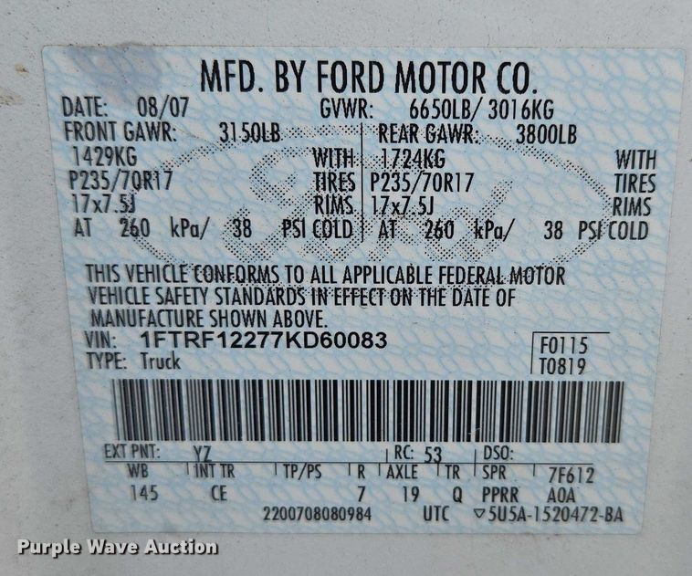 image for item ED2041 2007 Ford F150 pickup truck