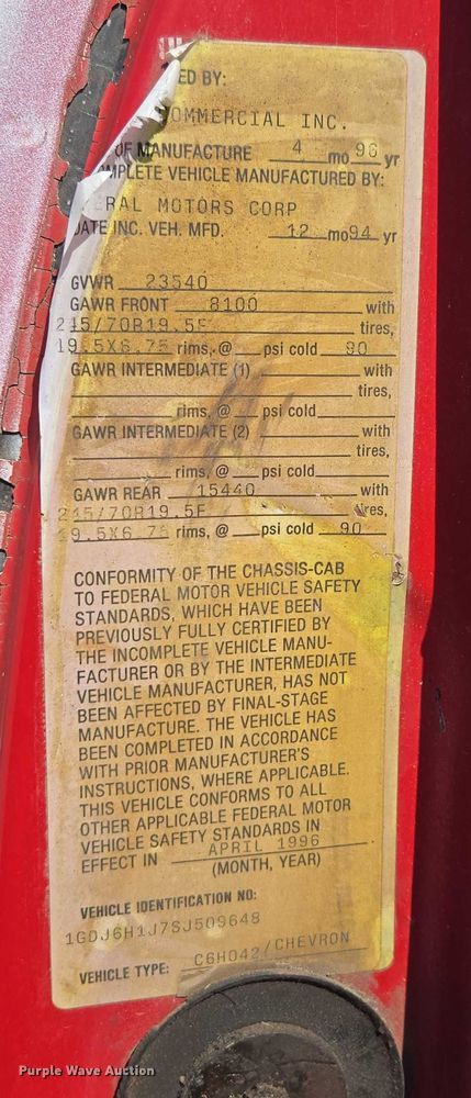 image for item ED2056 1995 GMC TopKick rollback truck