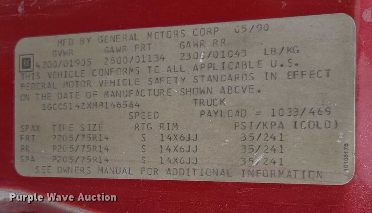 image for item ED2059 1991 Chevrolet S10 pickup truck