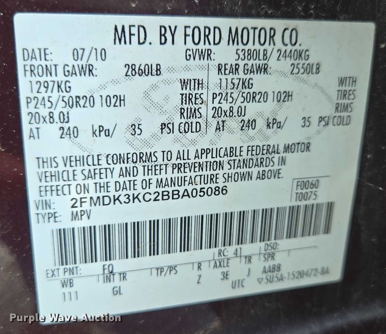 image for item ED2062 2011 Ford Edge Limited SUV