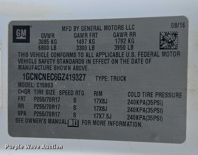 image for item ED2092 2016 Chevrolet Silverado 1500 pickup truck