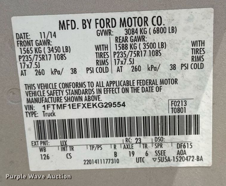 image for item ED5731 2014 Ford F150 pickup truck