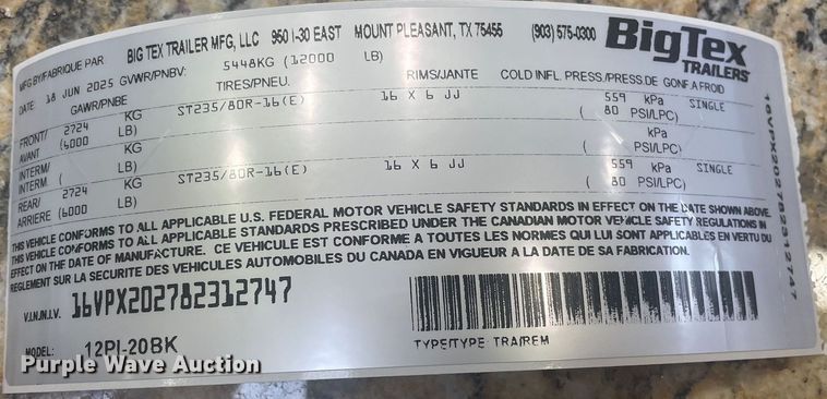 image for item ED5733 2008 Big Tex 12PI utility trailer