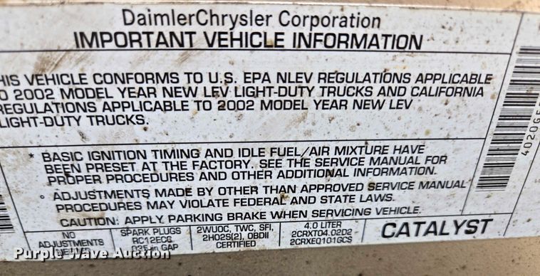 image for item EF1498 2002 Jeep Wrangler Sport SUV