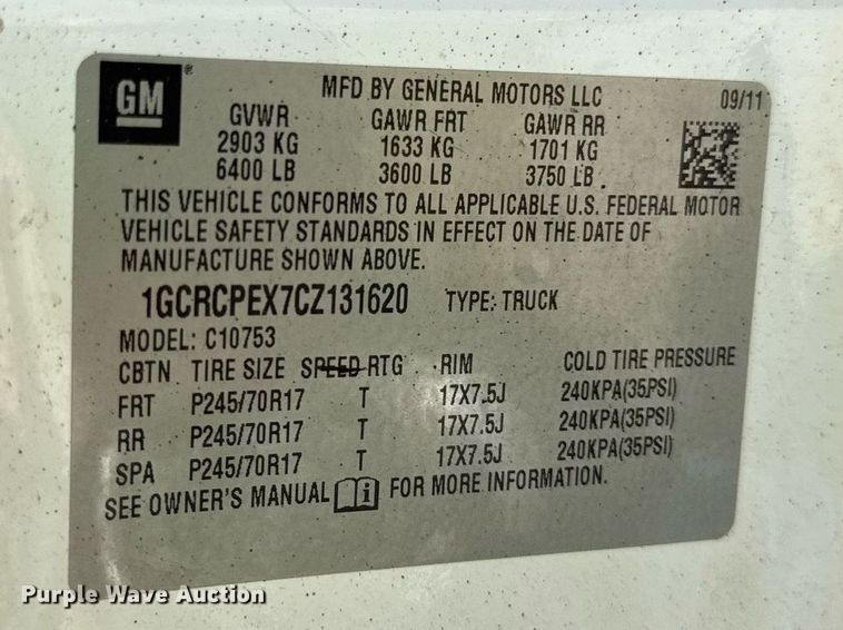 image for item EF2059 2012 Chevrolet Silverado 1500 Ext. Cab pickup truck