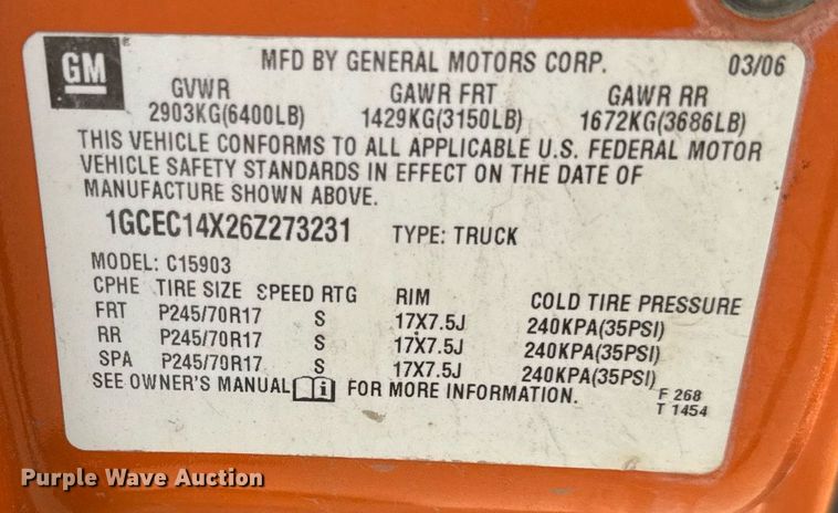 image for item EF2061 2006 Chevrolet Silverado 1500 pickup truck