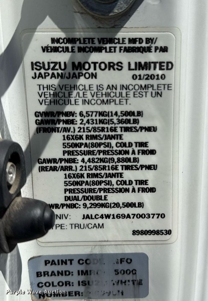 image for item EG5757 2010 Isuzu NPR HD street sweeper truck