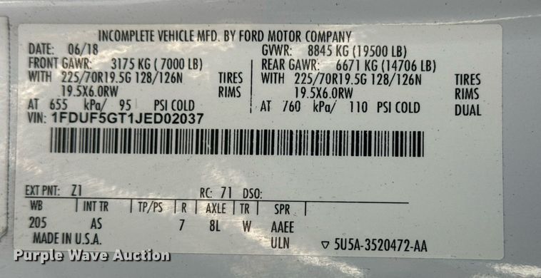 image for item EG5823 2018 Ford F550 flatbed truck