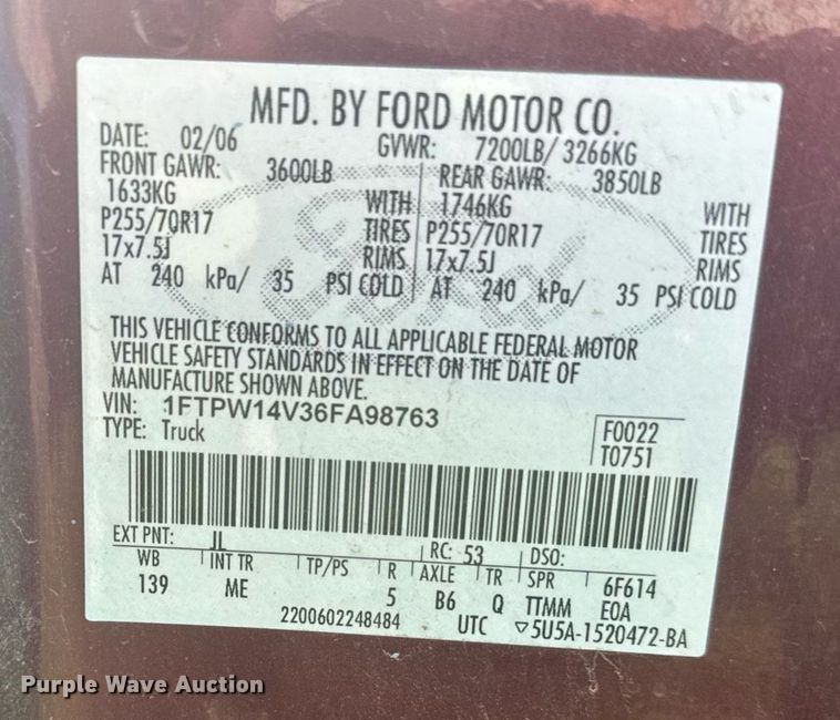 image for item EG6578 2006 Ford F150 SuperCrew pickup truck