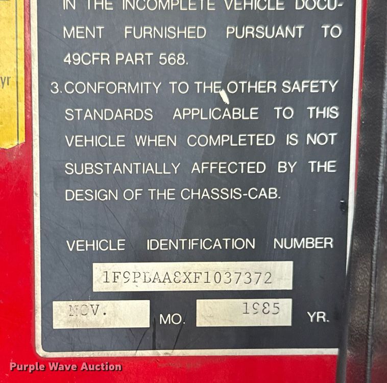 image for item EG8084 1986 Federal Motors Inc pumper fire truck